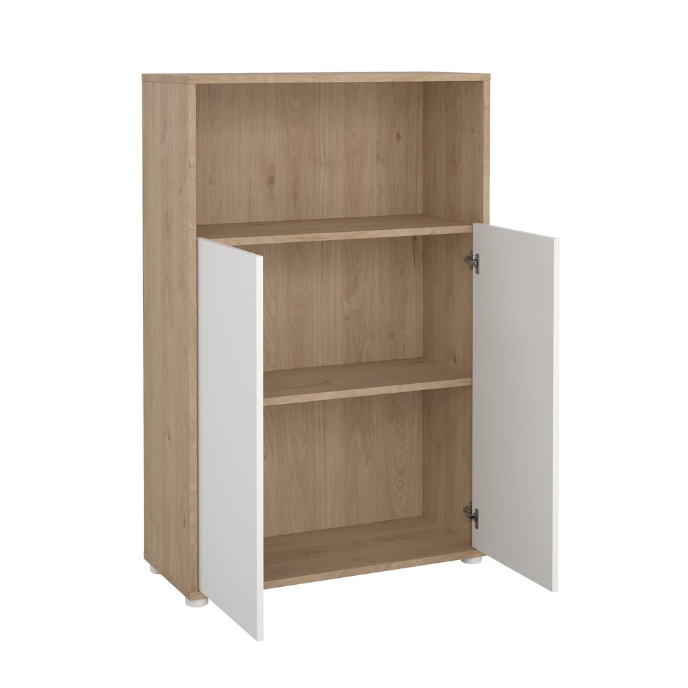 Adjustable 3 Shelf Bookcase with 2 Doors, Open Storage Home Office Bookshelf. Picture 4