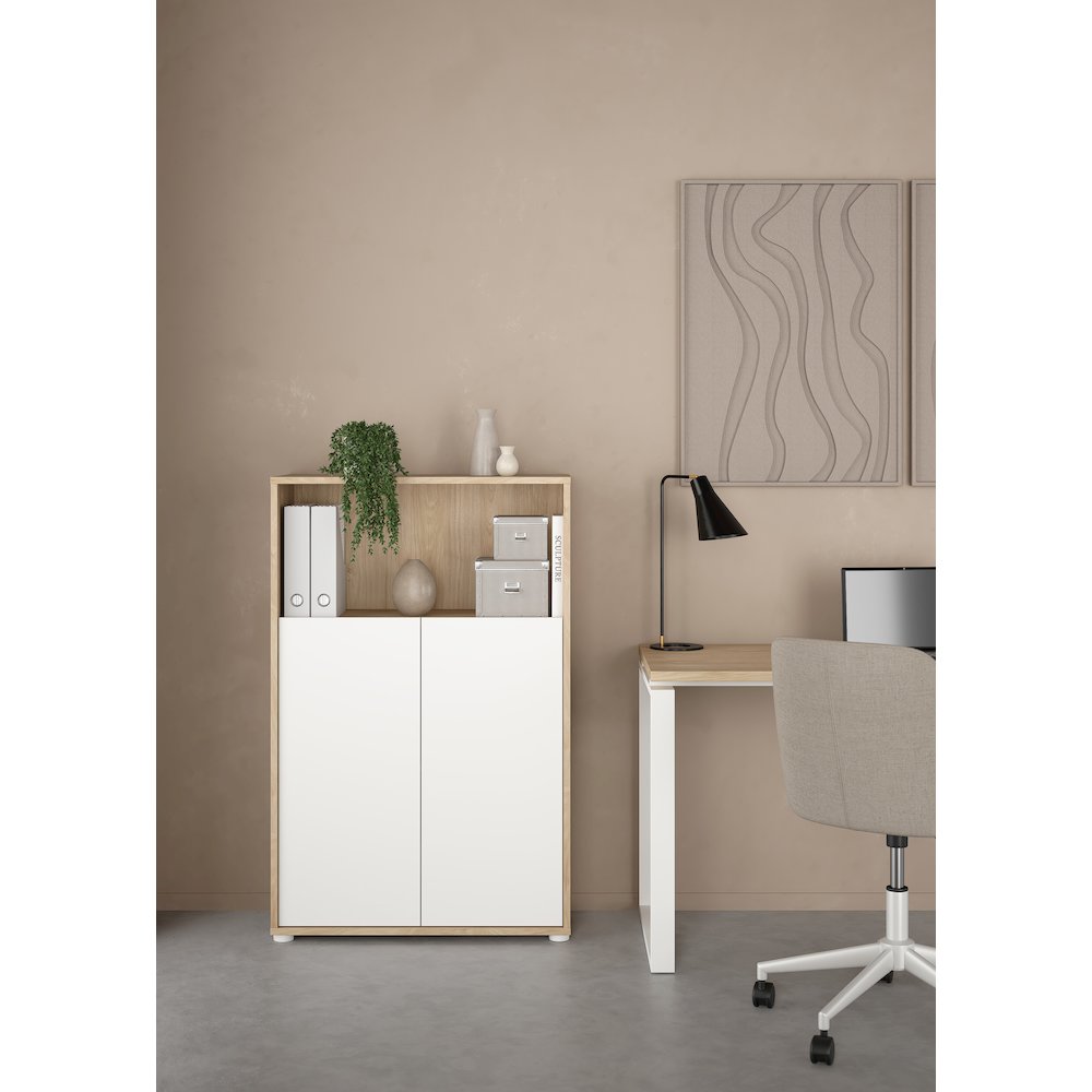 Adjustable 3 Shelf Bookcase with 2 Doors, Open Storage Home Office Bookshelf. Picture 12