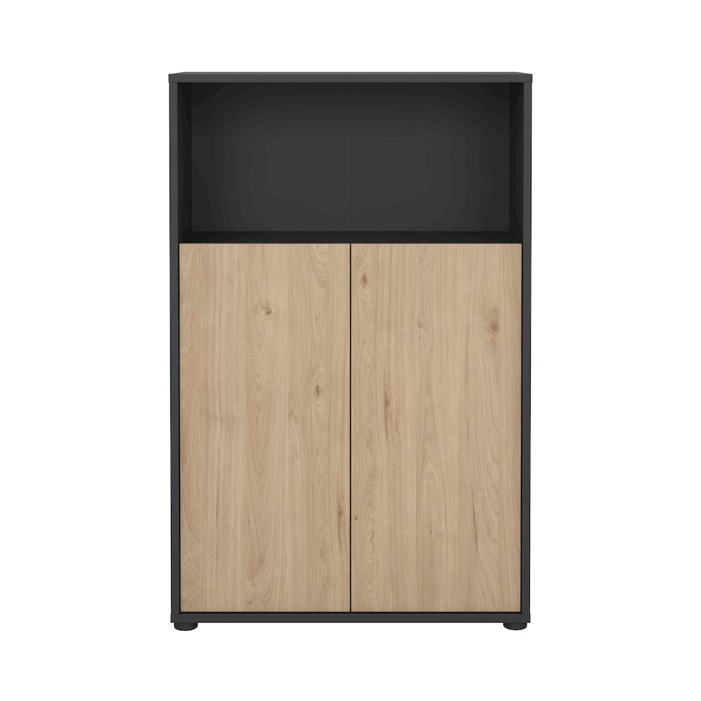 Adjustable 3 Shelf Bookcase with 2 Doors, Open Storage Home Office Bookshelf. Picture 1