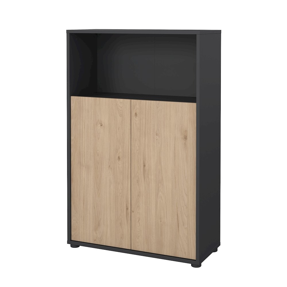 Adjustable 3 Shelf Bookcase with 2 Doors, Open Storage Home Office Bookshelf. Picture 3