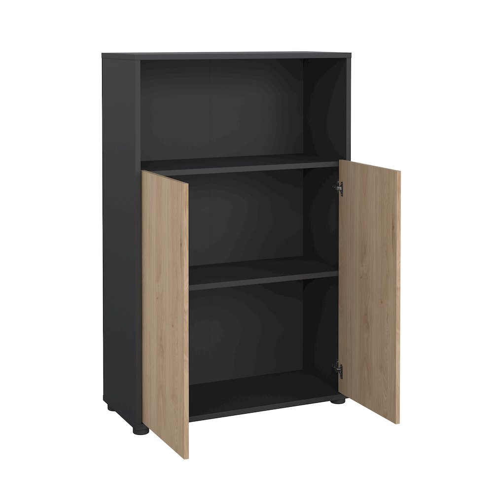 Adjustable 3 Shelf Bookcase with 2 Doors, Open Storage Home Office Bookshelf. Picture 2