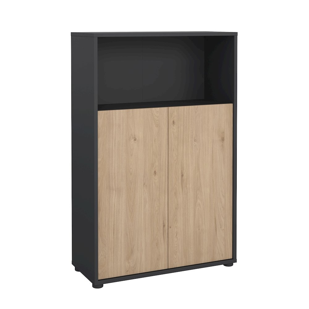 Adjustable 3 Shelf Bookcase with 2 Doors, Open Storage Home Office Bookshelf. Picture 4