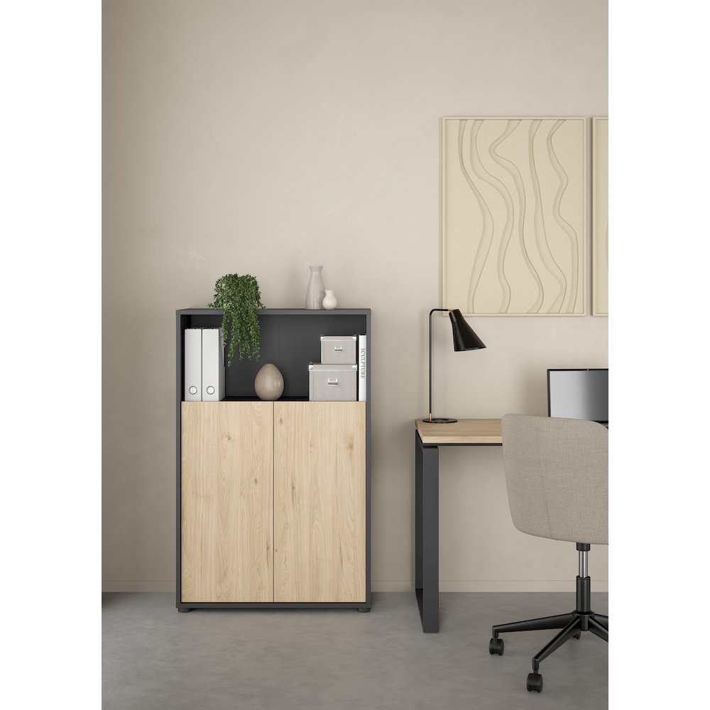 Adjustable 3 Shelf Bookcase with 2 Doors, Open Storage Home Office Bookshelf. Picture 12