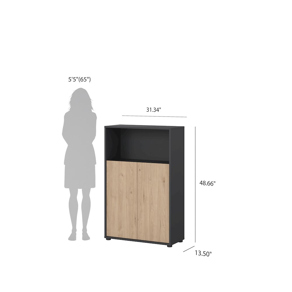 Adjustable 3 Shelf Bookcase with 2 Doors, Open Storage Home Office Bookshelf. Picture 13