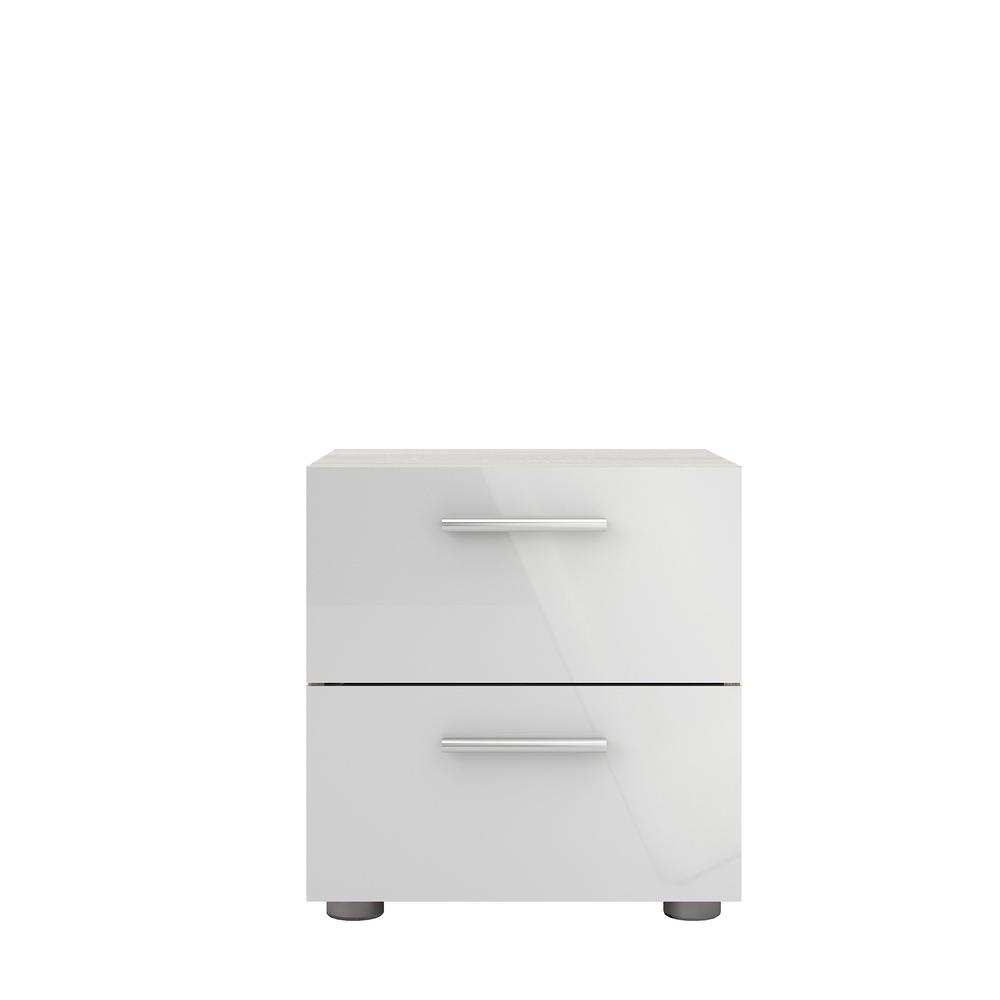 Austin 2 Drawer Nightstand, Oak Structure/White High Gloss. Picture 1