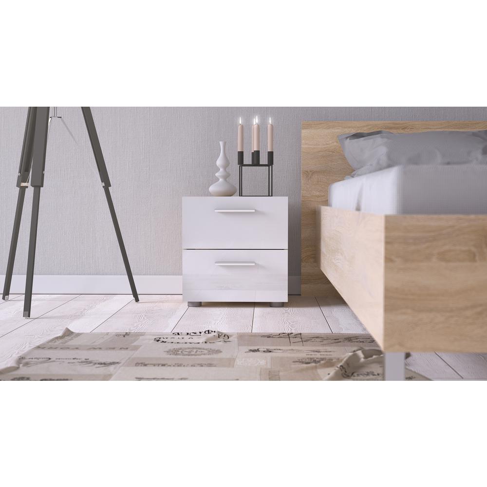 Austin 2 Drawer Nightstand, Oak Structure/White High Gloss. Picture 4