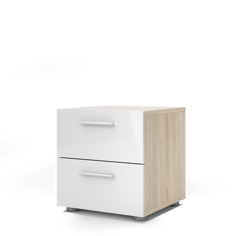 Austin 2 Drawer Nightstand, Oak Structure/White High Gloss. Picture 5