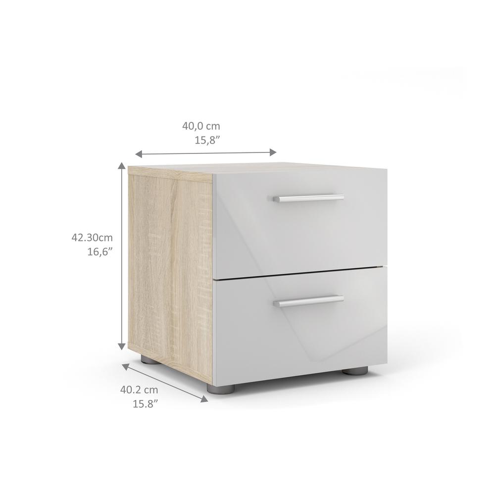 Austin 2 Drawer Nightstand, Oak Structure/White High Gloss. Picture 6