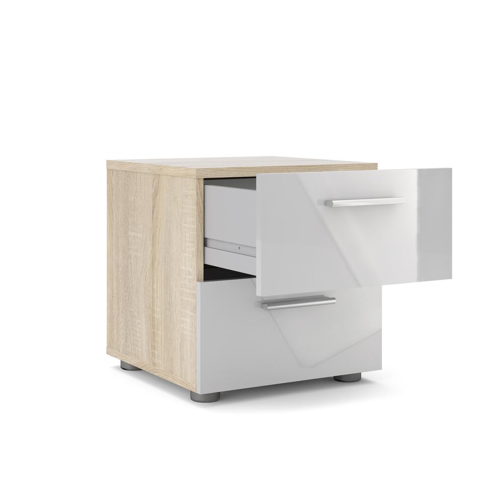 Austin 2 Drawer Nightstand, Oak Structure/White High Gloss. Picture 9