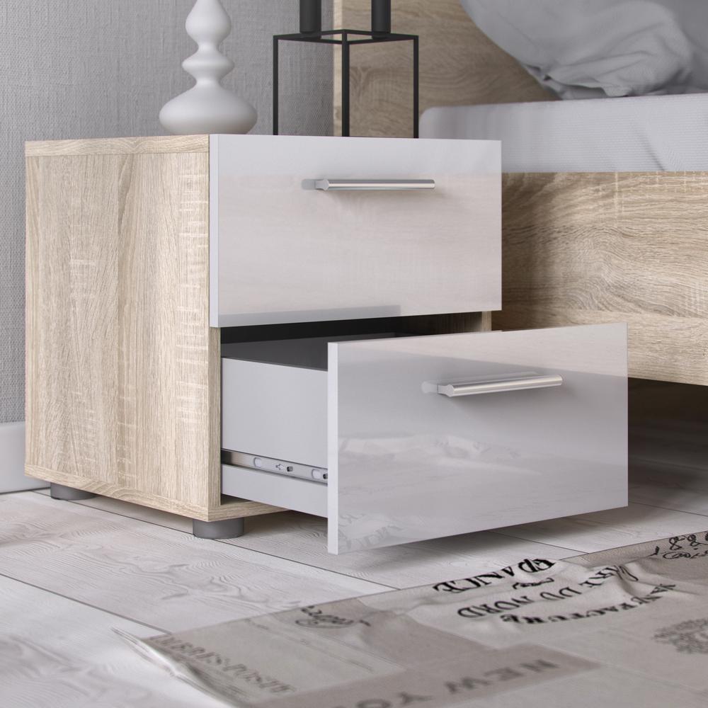 Austin 2 Drawer Nightstand, Oak Structure/White High Gloss. Picture 10