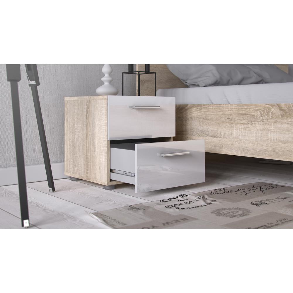 Austin 2 Drawer Nightstand, Oak Structure/White High Gloss. Picture 11