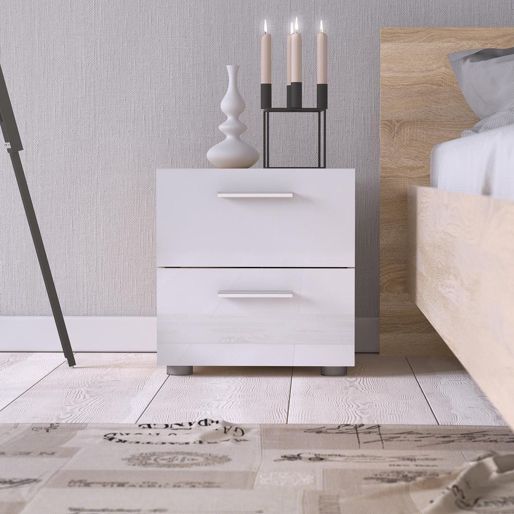 Austin 2 Drawer Nightstand, Oak Structure/White High Gloss. Picture 12