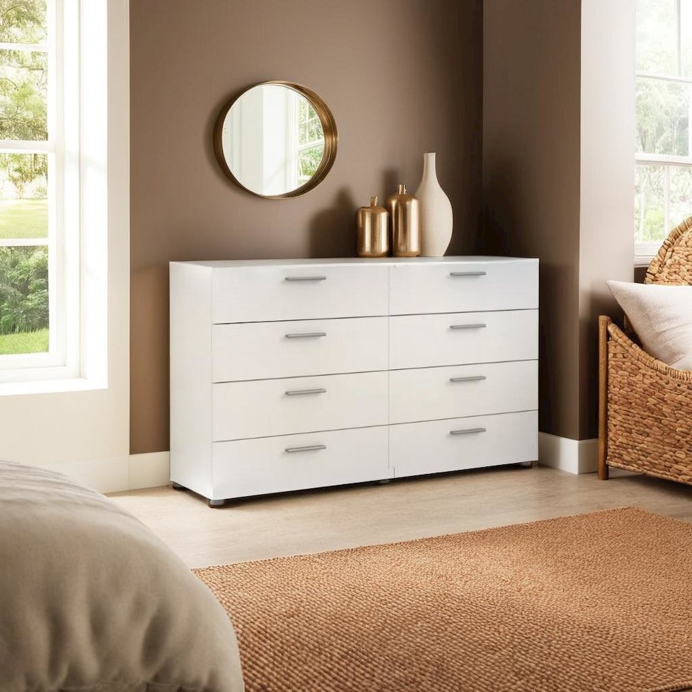 Sleek White Double Dresser with Eight Spacious Drawers for Bedroom Storage. Picture 6