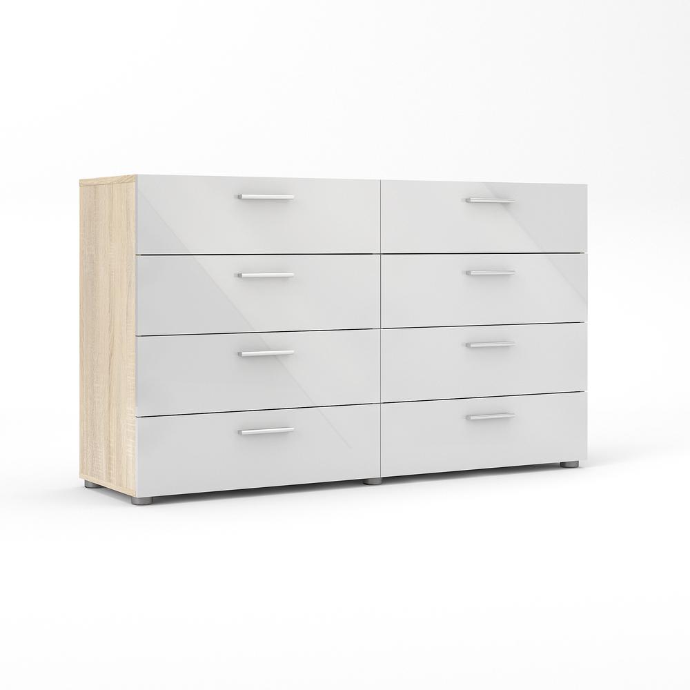 Austin 8 Drawer Double Dresser, Oak Structure/White High Gloss. Picture 2