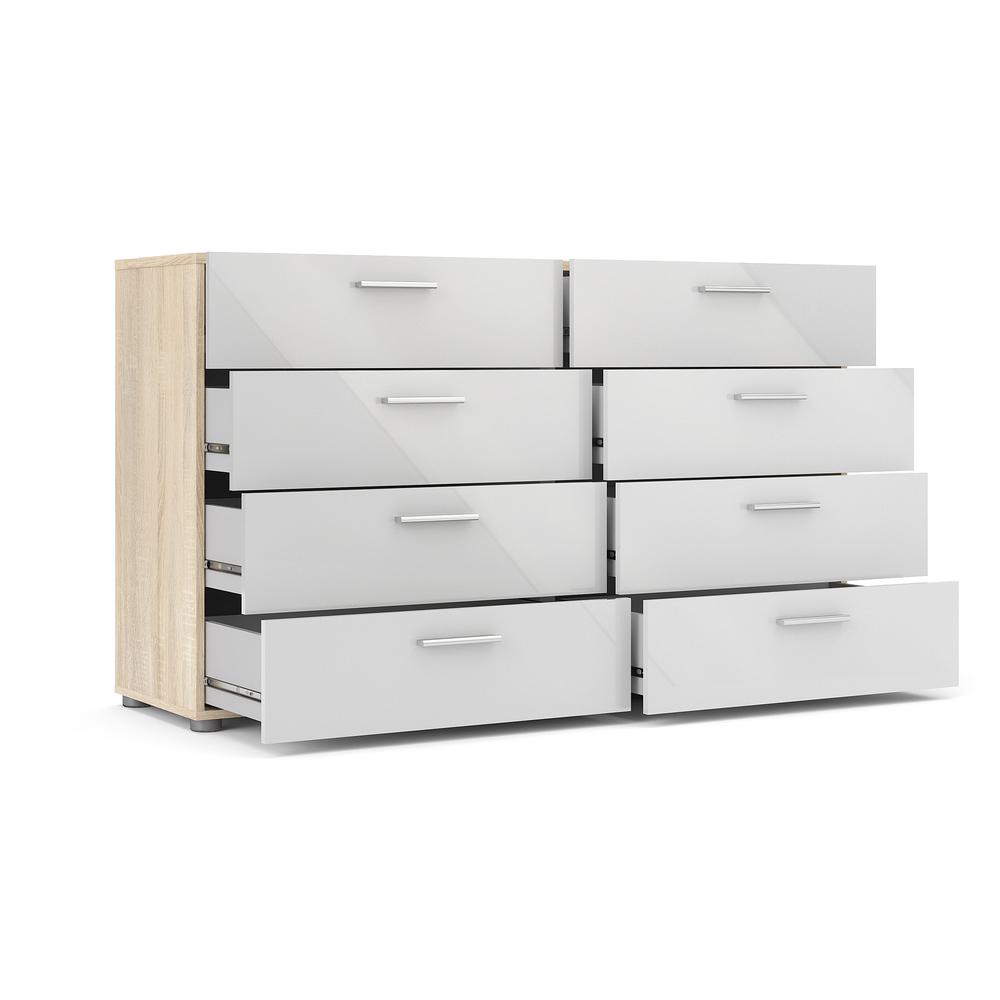 Austin 8 Drawer Double Dresser, Oak Structure/White High Gloss. Picture 9