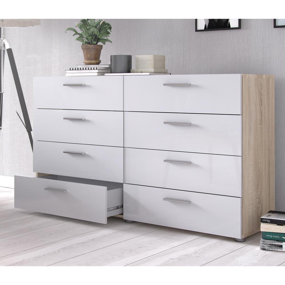 Austin 8 Drawer Double Dresser, Oak Structure/White High Gloss. Picture 10