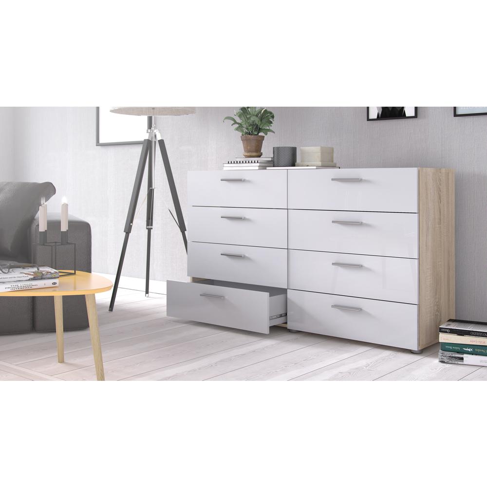 Austin 8 Drawer Double Dresser, Oak Structure/White High Gloss. Picture 11