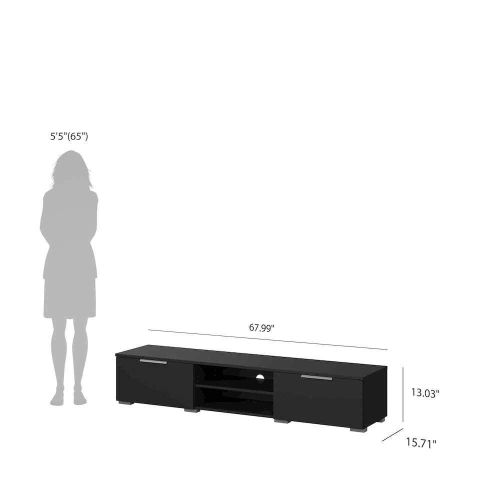 2 Drawer 2 Shelf TV Stand Black Matte. Picture 3