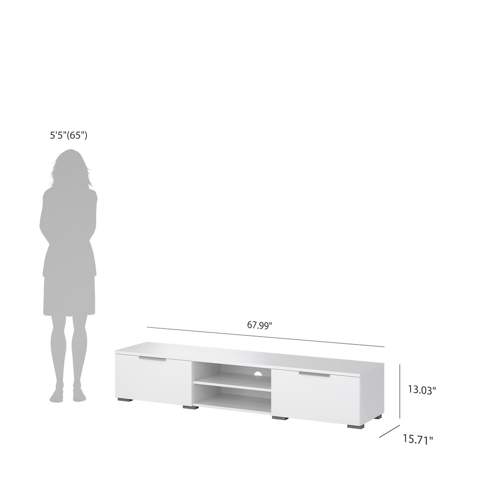 Match 2 Drawer 2 Shelf TV Stand, White High Gloss. Picture 2
