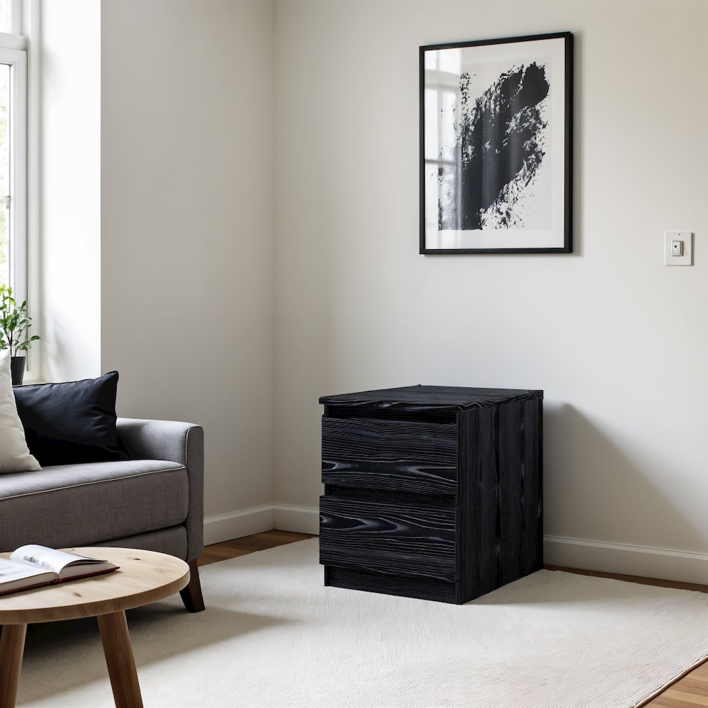 Black 2 Drawer Nightstand - Bedroom Bedside Drawer Storage Furniture. Picture 9