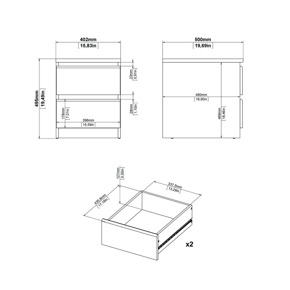 2 Drawer Nightstand White High Gloss. Picture 10