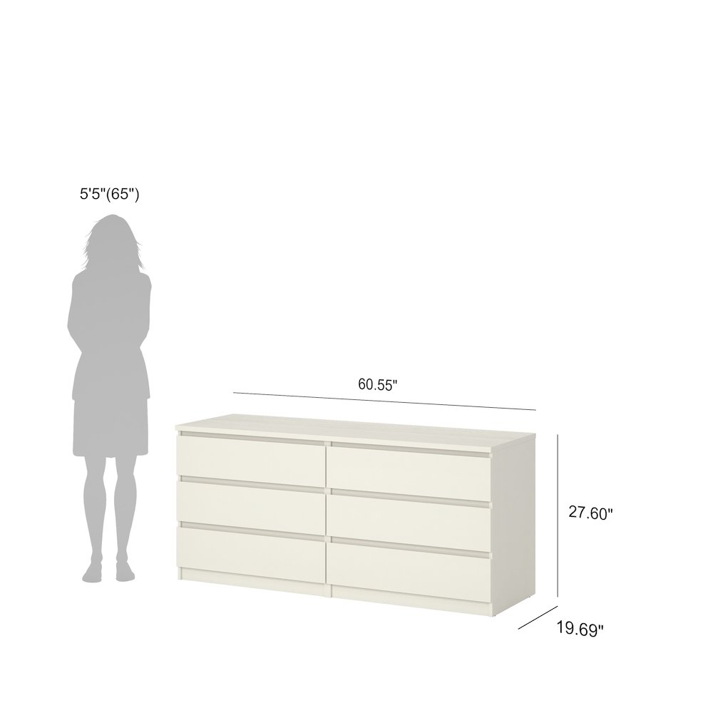 Scottsdale 6 Drawer Double Dresser, White Wood Grain. Picture 9