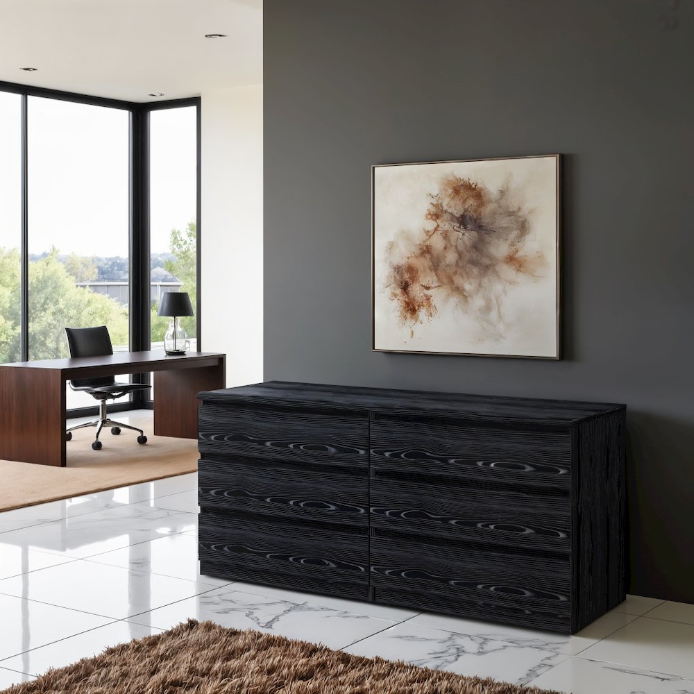 Black 6 Drawer Dresser - Elegant Bedroom and Closet Wood Dresser Storage. Picture 9