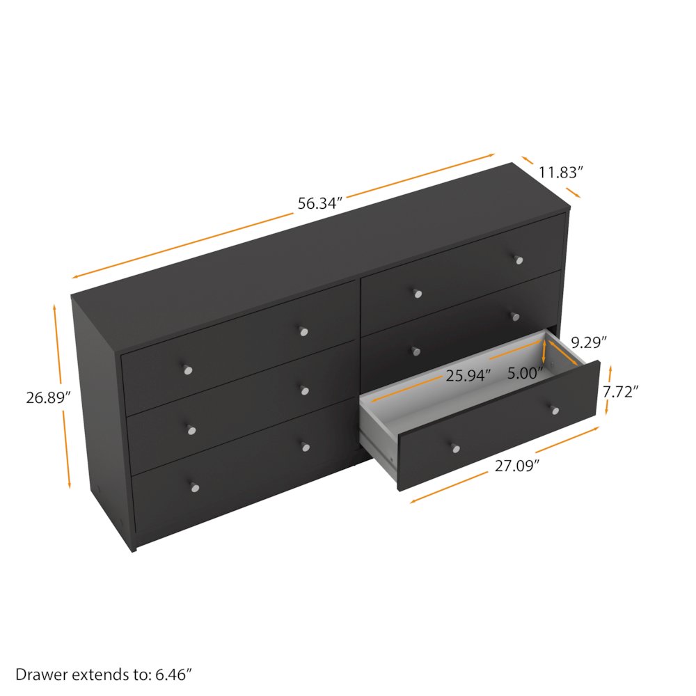 Portland 6 Drawer Double Dresser, Black. Picture 9