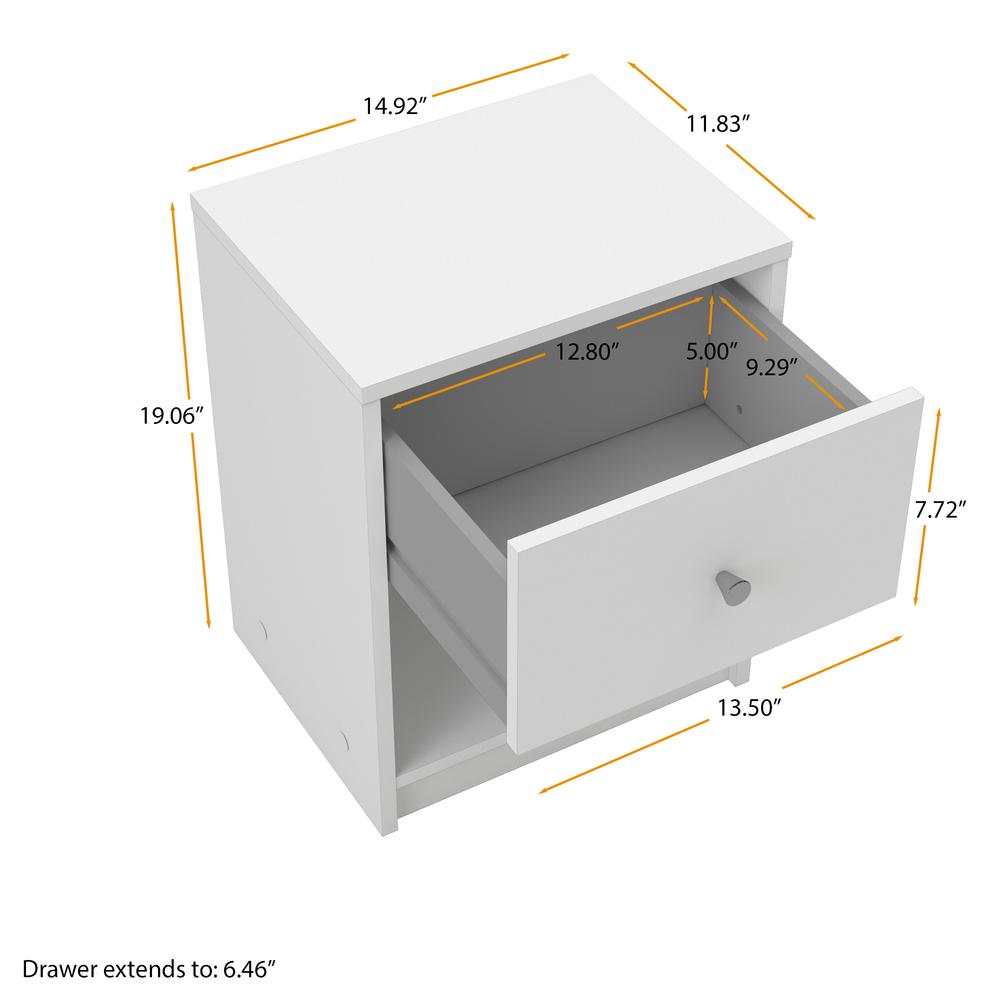 Portland 1 Drawer Nightstand, White. Picture 7