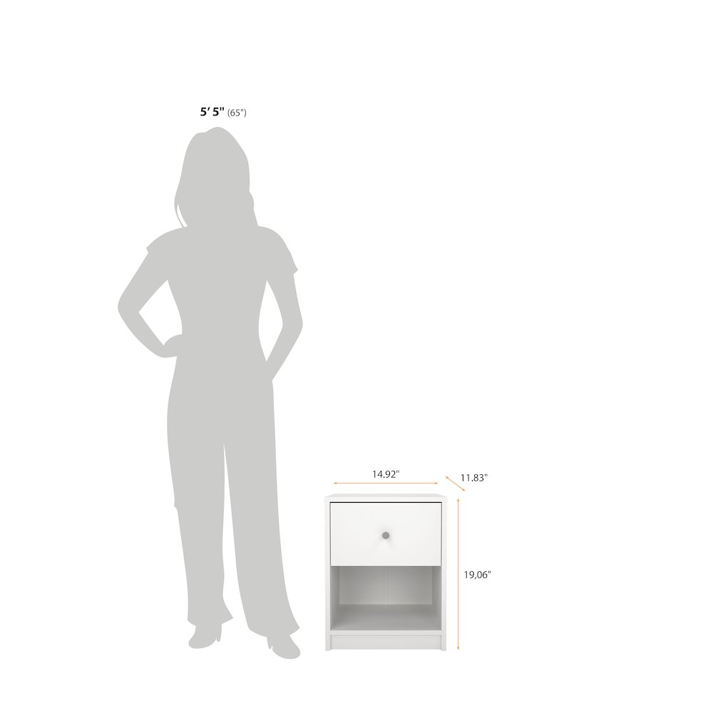 Portland 1 Drawer Nightstand, White. Picture 11
