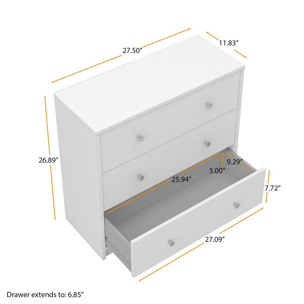 Portland 3 Drawer Chest, White. Picture 7