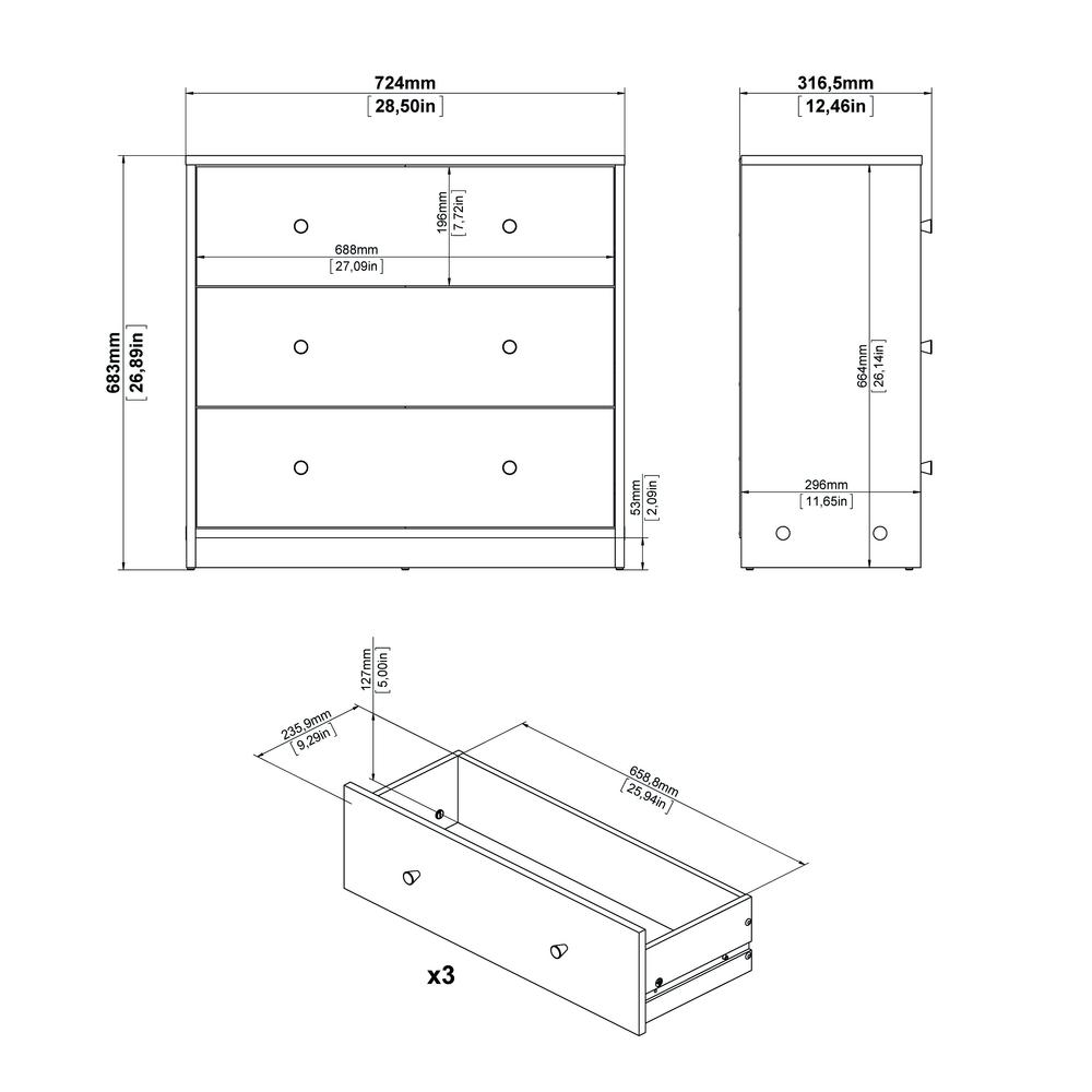 Portland 3 Drawer Chest, Black. Picture 11