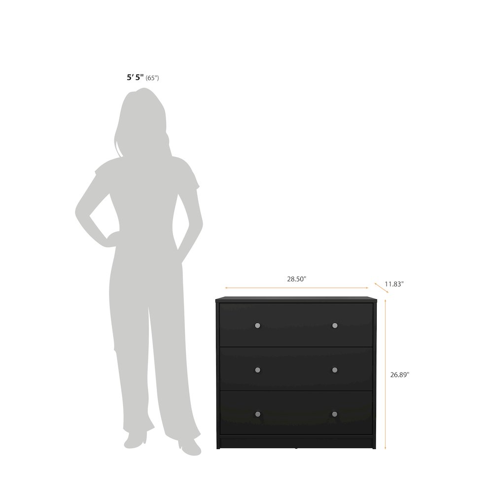 Portland 3 Drawer Chest, Black. Picture 8