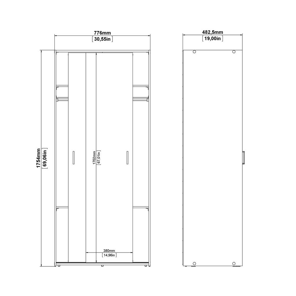 Space Wardrobe with 2 Sliding Doors, White. Picture 10