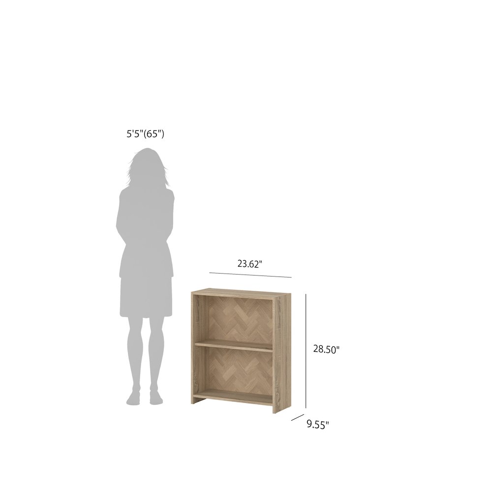 Hyper 2 Shelf Bookcase, Herringbone/Oak. Picture 4