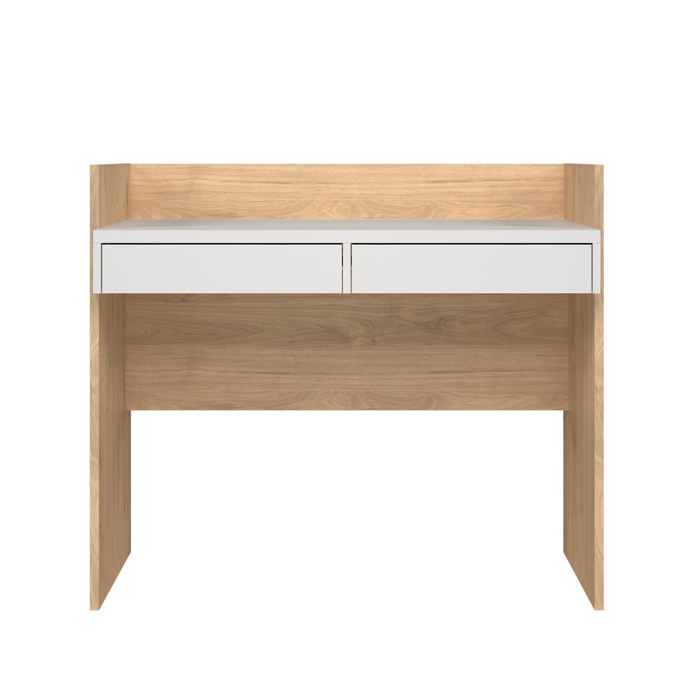 Wren Home Office Writing Desk with 2 Storage Drawers, Jackson Hickory/White. Picture 1