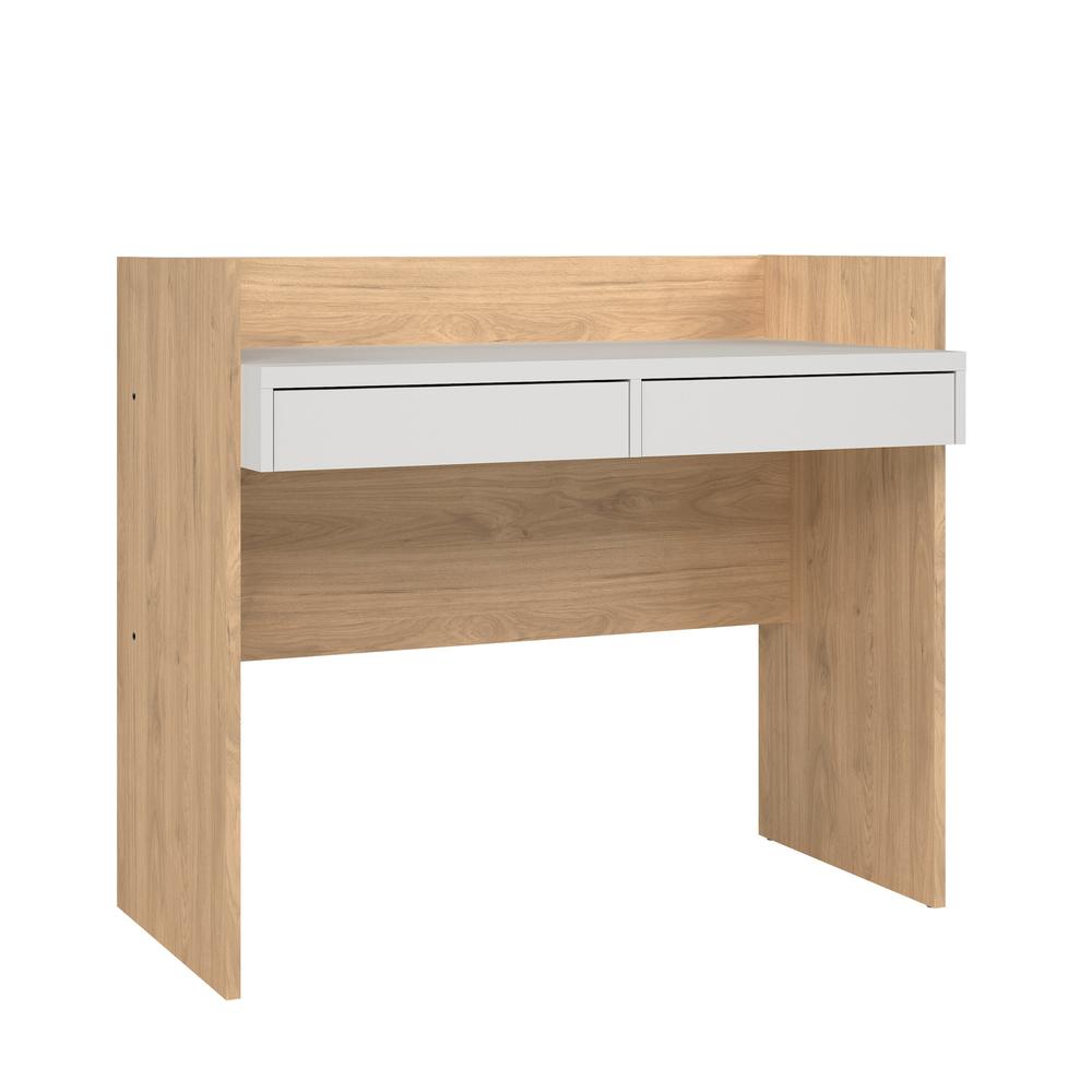 Wren Home Office Writing Desk with 2 Storage Drawers, Jackson Hickory/White. Picture 2