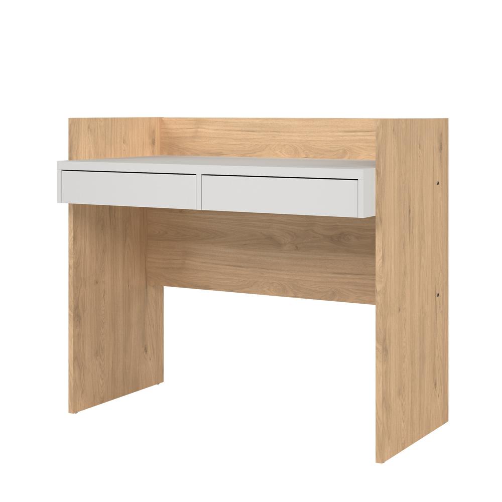 Wren Home Office Writing Desk with 2 Storage Drawers, Jackson Hickory/White. Picture 3