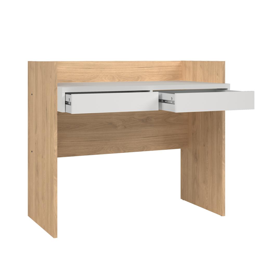 Wren Home Office Writing Desk with 2 Storage Drawers, Jackson Hickory/White. Picture 8