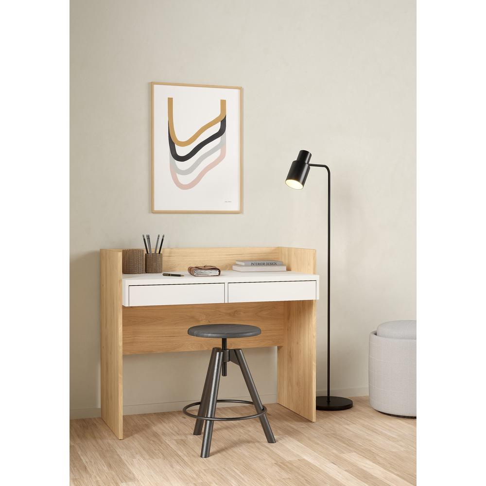 Wren Home Office Writing Desk with 2 Storage Drawers, Jackson Hickory/White. Picture 10