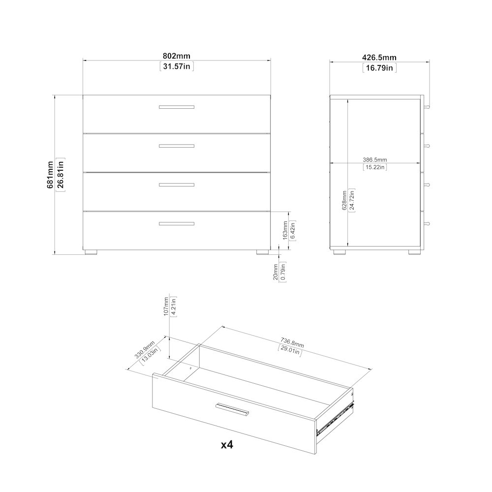Austin 4 Drawer Chest, Oak Structure. Picture 8