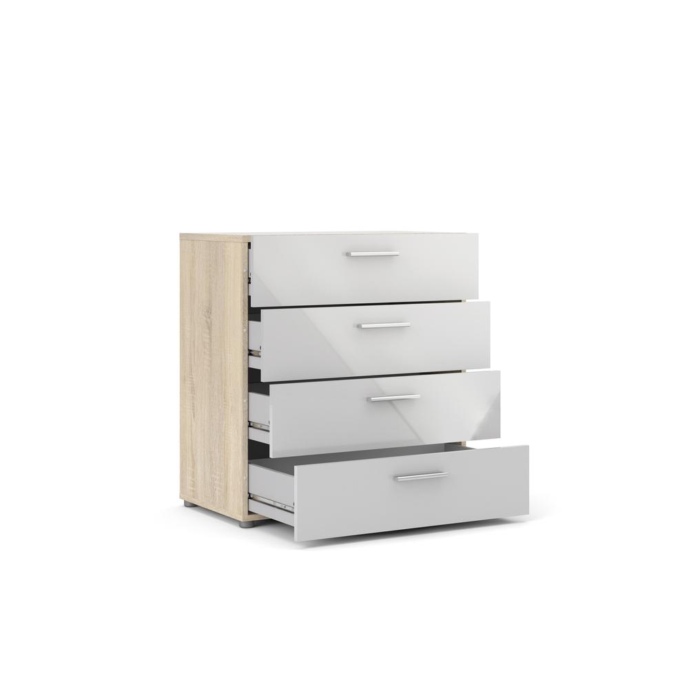 Austin 4 Drawer Chest, Oak Structure/White High Gloss. Picture 2