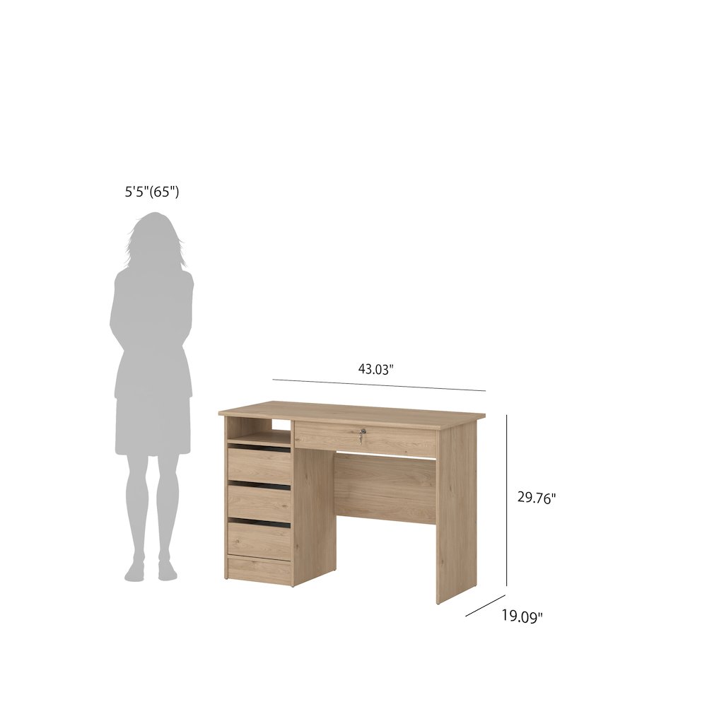 Wescot Home Office Writing Desk with 4 Drawers and Open Shelf, Jackson Hickory. Picture 7