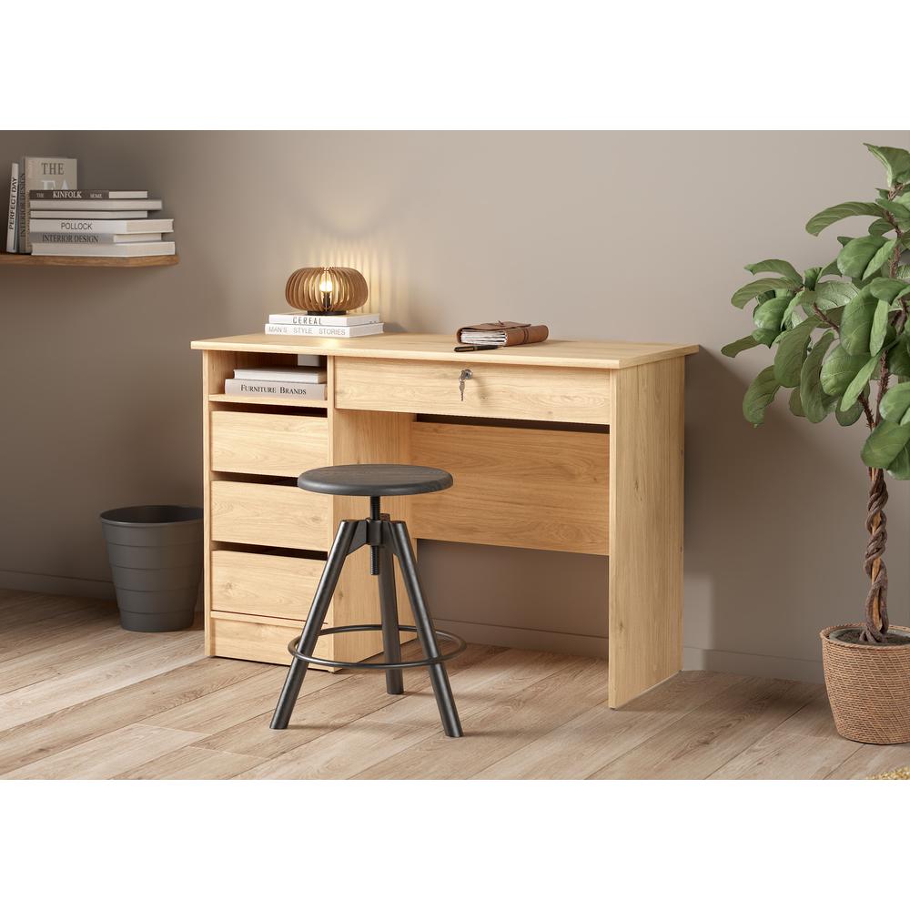 Wescot Home Office Writing Desk with 4 Drawers and Open Shelf, Jackson Hickory. Picture 11