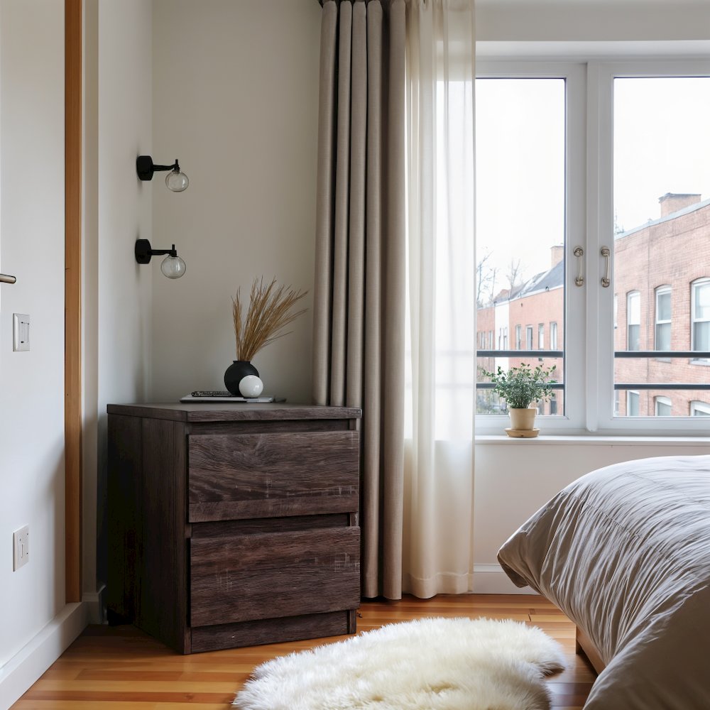 Brown 2 Drawer Nightstand - Stylish Night Stand with Drawers for Bedroom. Picture 5