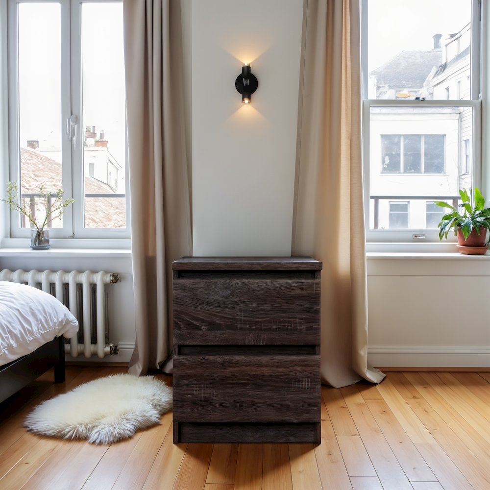 Brown 2 Drawer Nightstand - Stylish Night Stand with Drawers for Bedroom. Picture 7