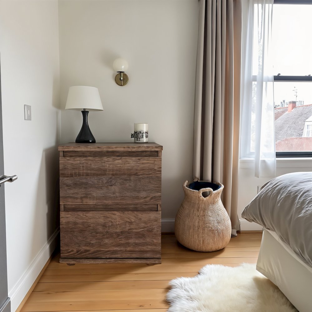 Brown 2 Drawer Nightstand - Stylish Small Dresser with Drawers for Bedrooms. Picture 6