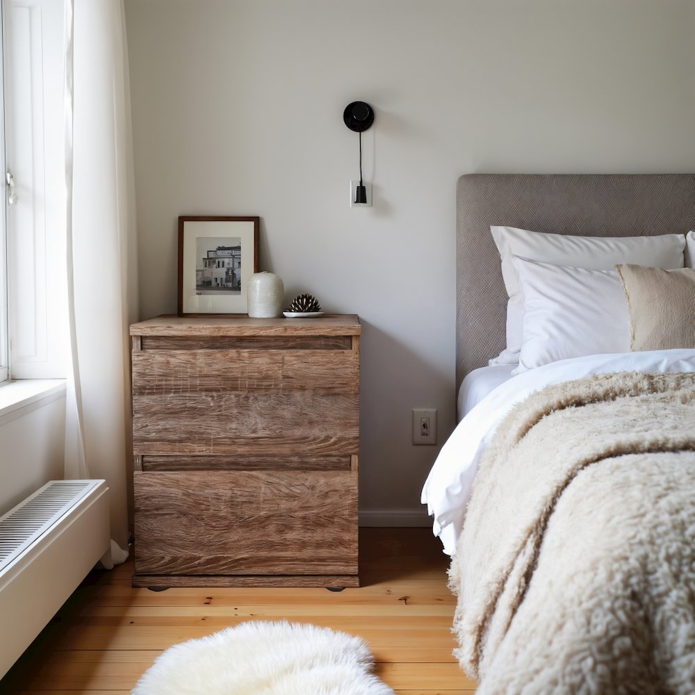 Brown 2 Drawer Nightstand - Stylish Small Dresser with Drawers for Bedrooms. Picture 5