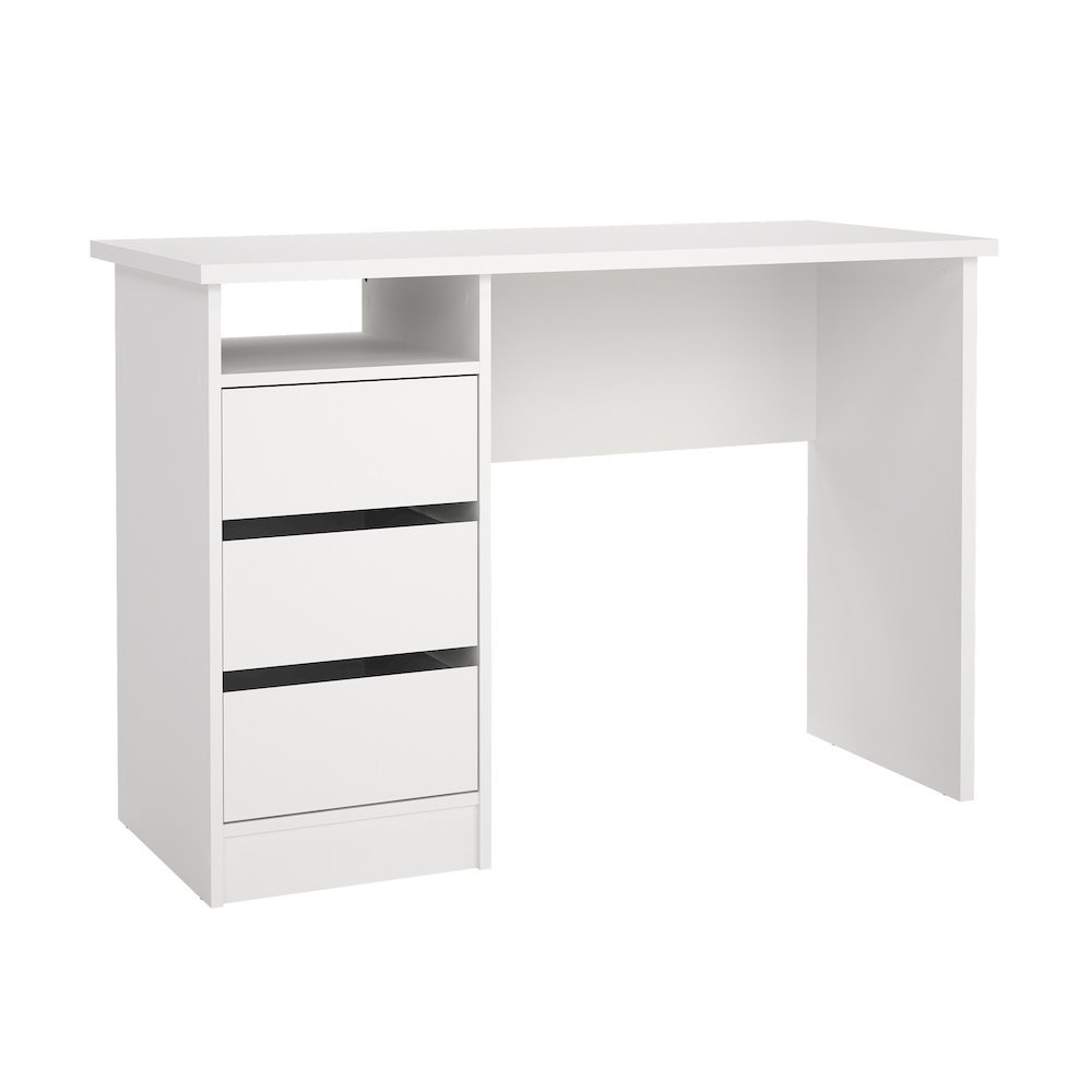 White Computer Desk with 3 Drawers and Open Shelf for Home Office. Picture 4