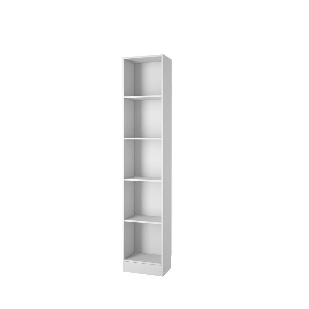 White Tall 5 Shelf Bookcase - Stylish Narrow Bookshelf for Home or Office. Picture 1